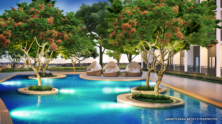 trees in a pool inside smdc shore residences
