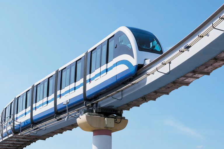 Blue Monorail train connected to other cities